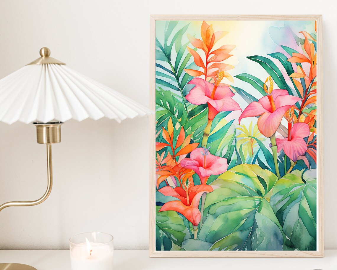 Tropical Blossoms Watercolor Art Print, Hawaiian Floral - Image 2