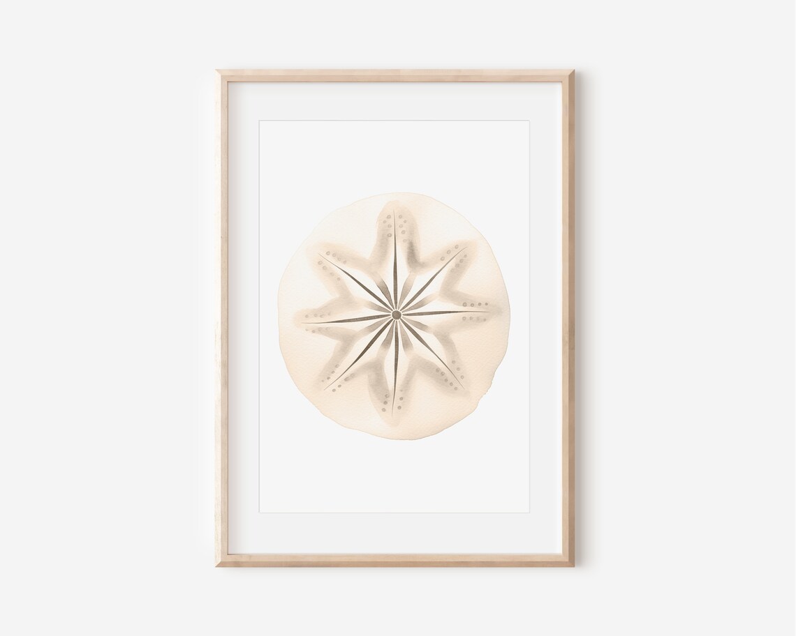 Beige Sand Dollar Watercolor Minimalist Neutral Coastal Wall Art Print Poster