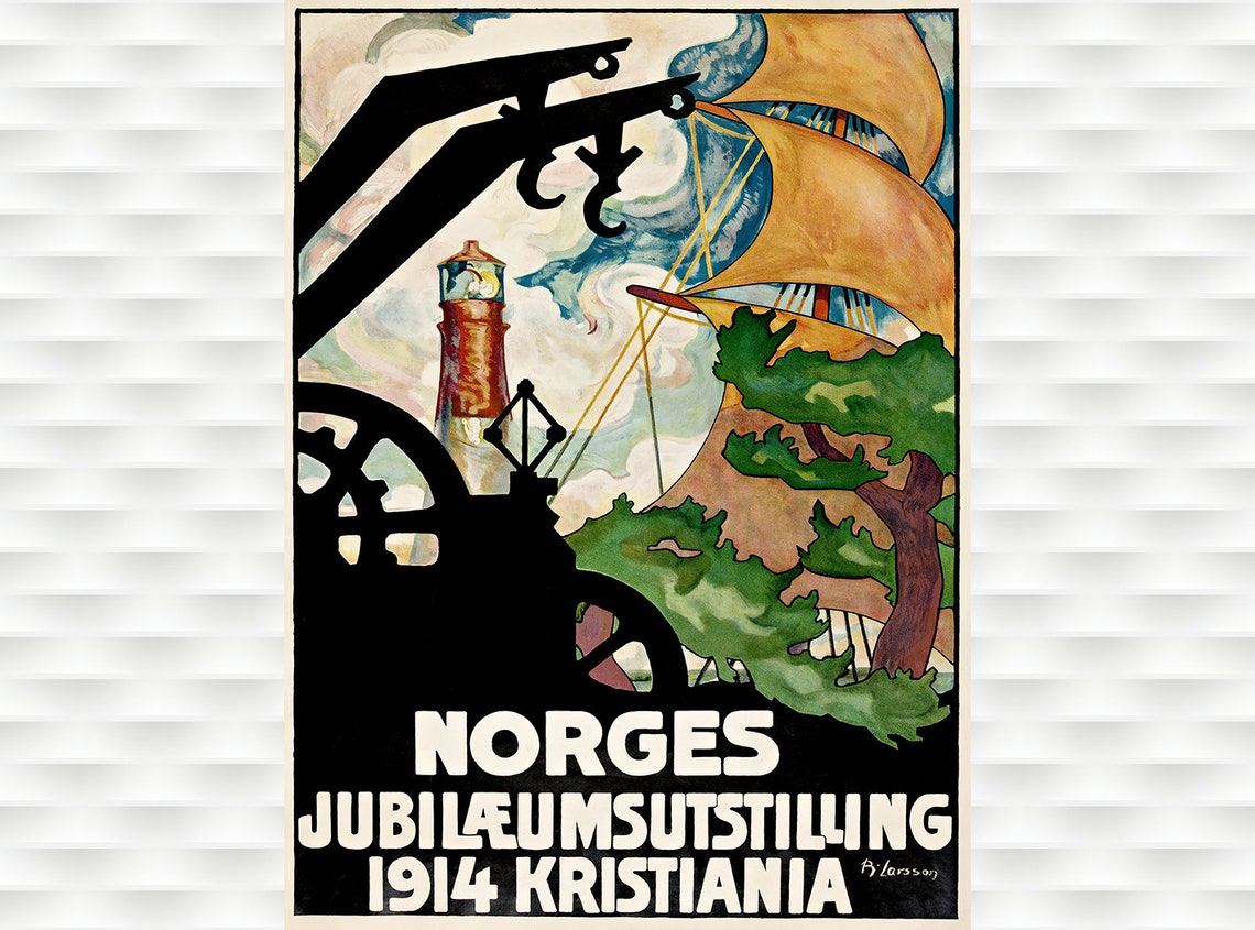 Norges Jubilaeumsutstilling 1914 Kristiania Norwegian Vintage Poster