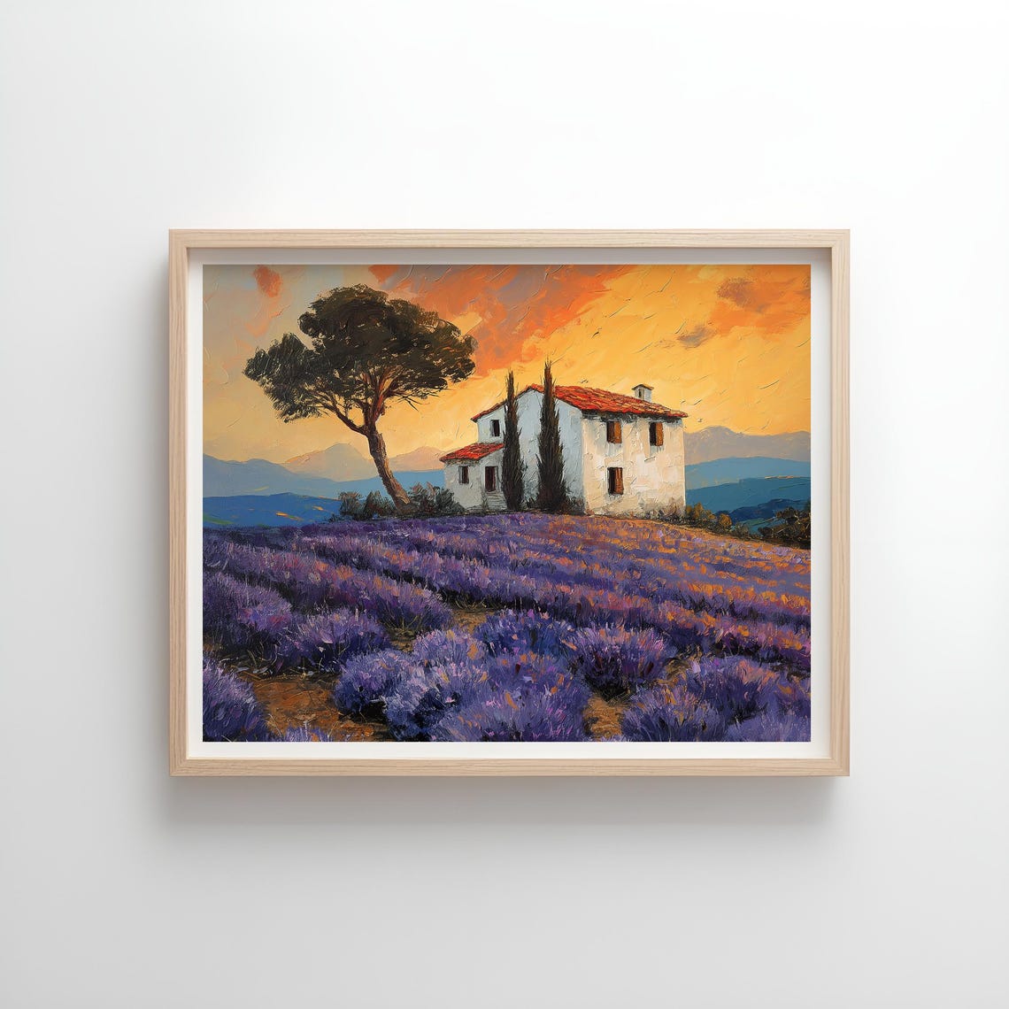 Tuscan Villa Lavender Field Cypress Tree Golden Sunset Travel Poster