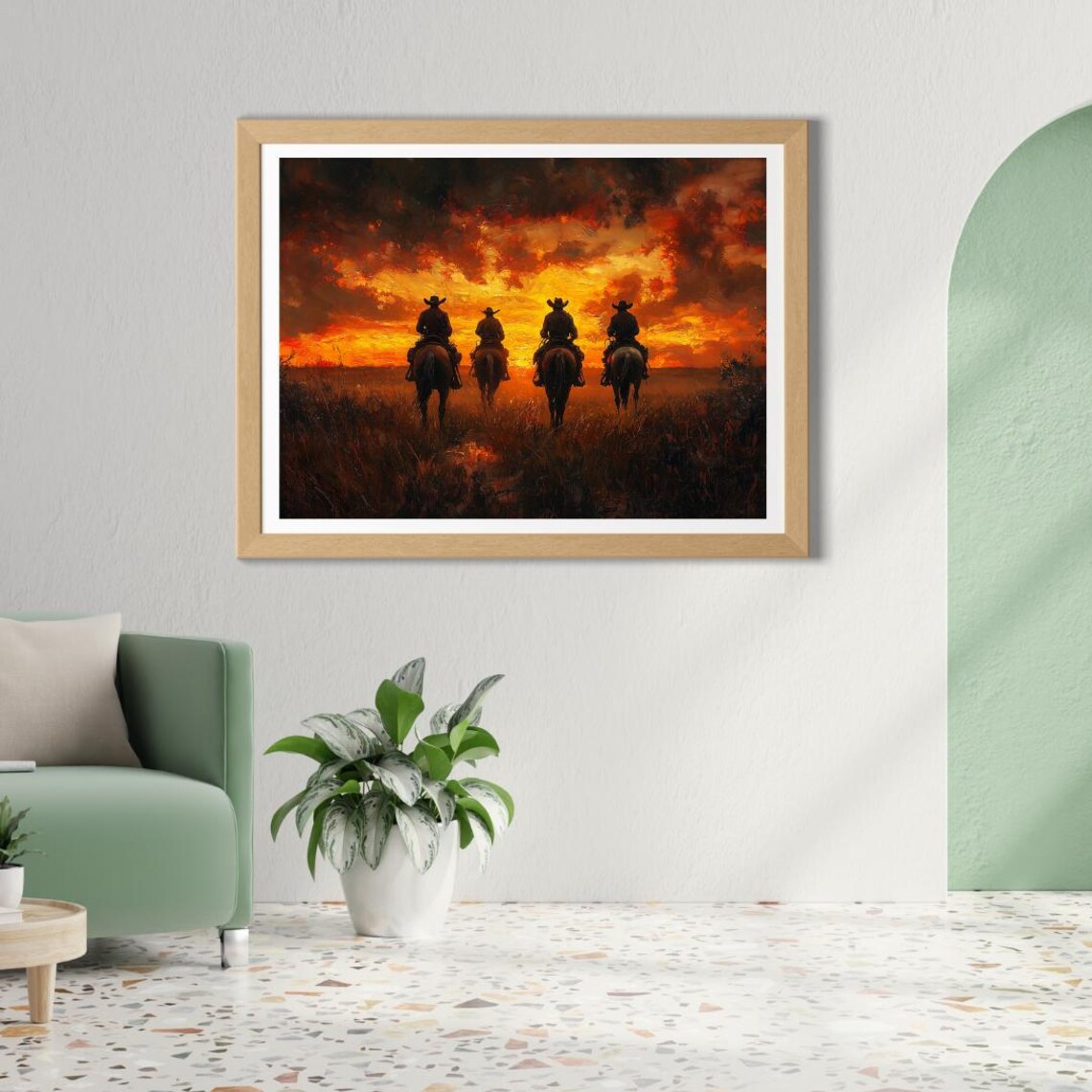 Western Sunset Riders Cowboy Horseback Art Print - Image 2
