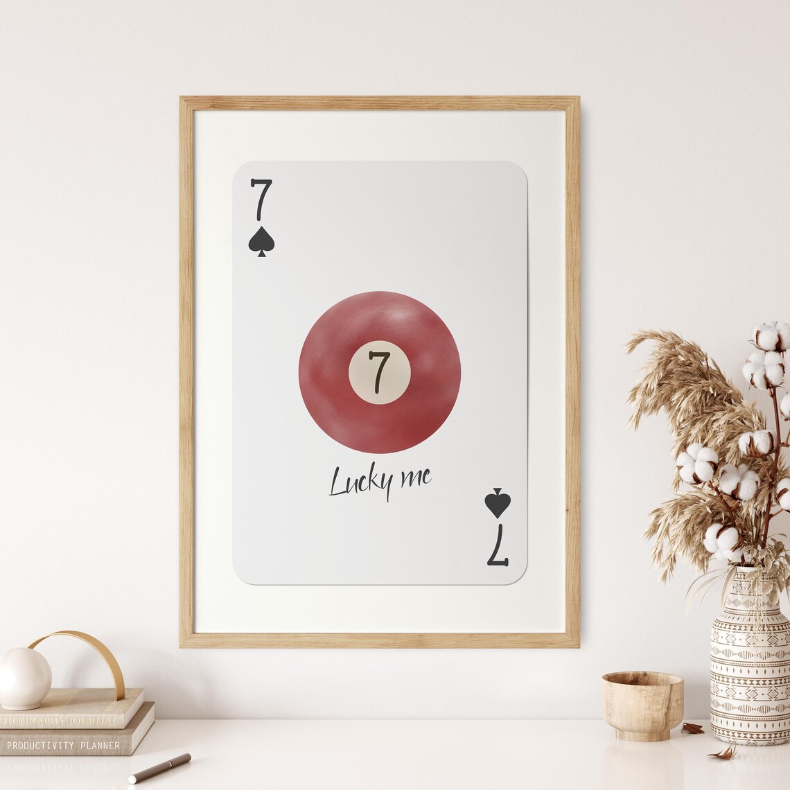 Playful Lucky 7 Red Pool Ball Seven Of Spades Card Game Decor Print - Image 3