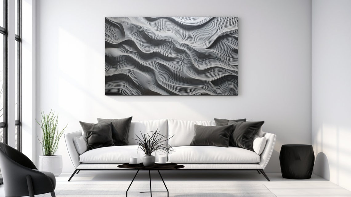 Grey Black Wavy Lines Abstract Texture Minimalist Modern Art Poster