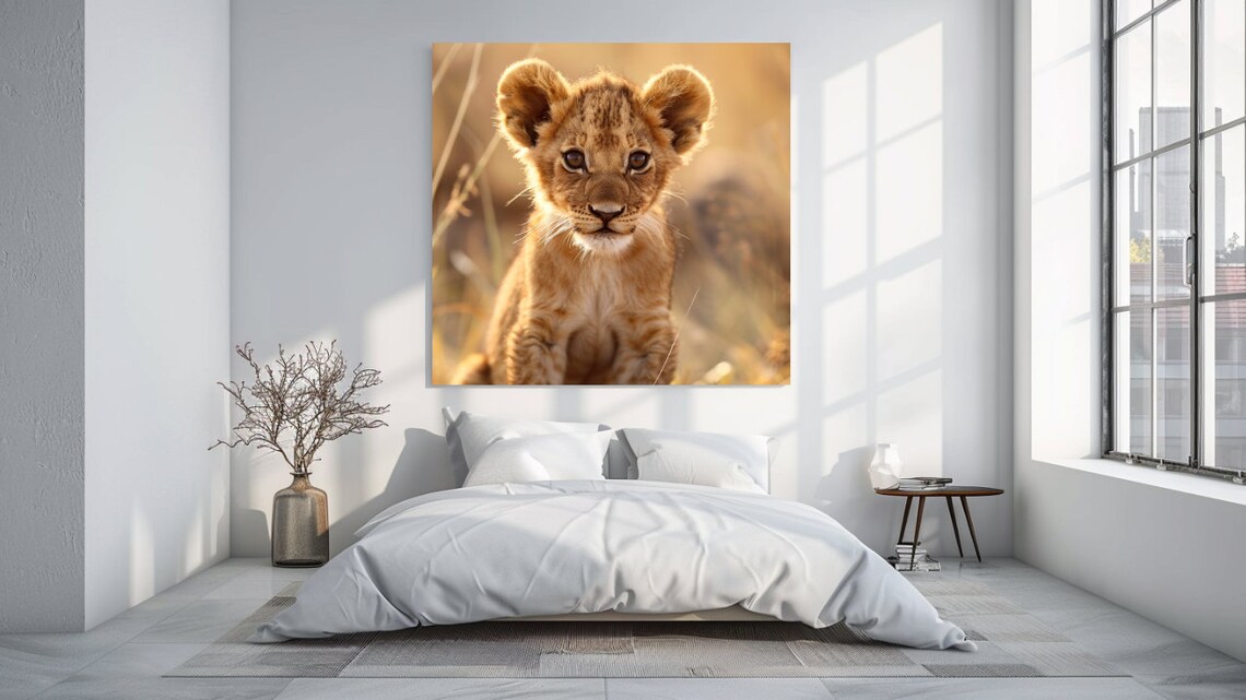 Cute Baby Lion Cub Golden Portrait Wildlife Photography Wall Art