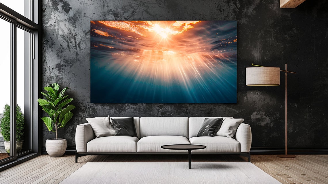 Underwater Sun Rays Ocean Surface Light Blue Deep Sea Poster