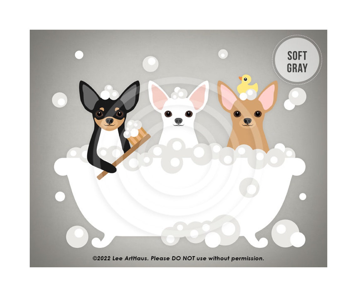 Three Cute Chihuahuas Bubble Bath Tub Party Fun Bathroom Decor Poster - Image 3