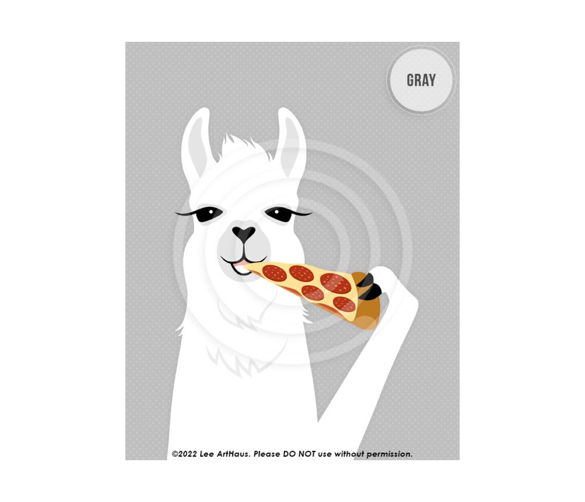 White Llama Eating Pepperoni Pizza Slice Fun Kids Room Decor Wall Poster - Image 3