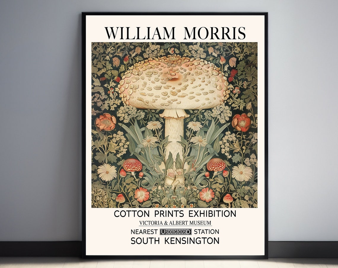 William Morris Giant White Mushroom Botanical Exhibition Poster