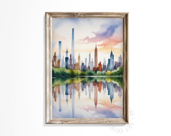 Watercolor Nyc Skyline Art Print Pastel New York Cityscape