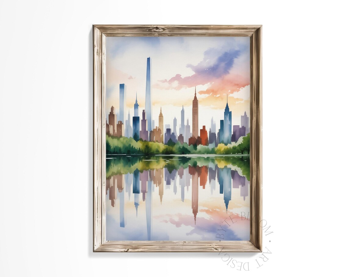 Watercolor Nyc Skyline Art Print Pastel New York Cityscape