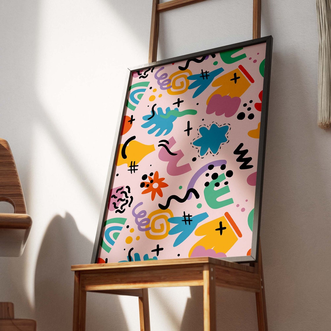 Playful Pink Abstract Doodle Shapes Colorful Modern Art Poster - Image 2
