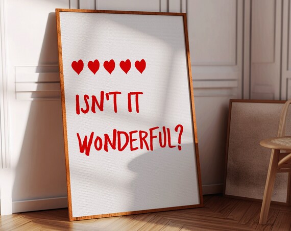 Isnt It Wonderful Print Uplifting Minimalist Walart Affirmations Typography Trendy Poster Dorm Room Heart
