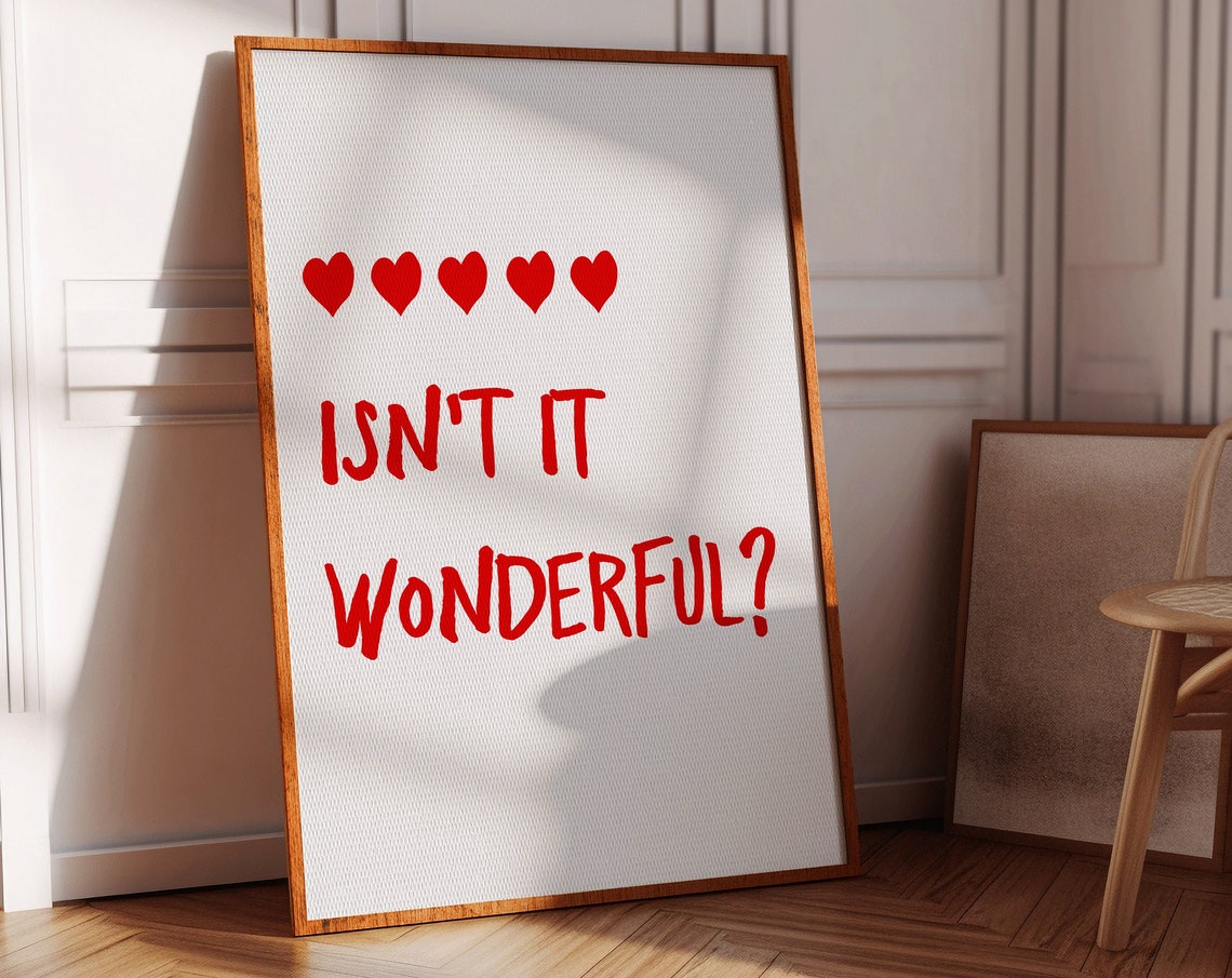 Isnt It Wonderful Print Uplifting Minimalist Walart Affirmations Typography Trendy Poster Dorm Room Heart