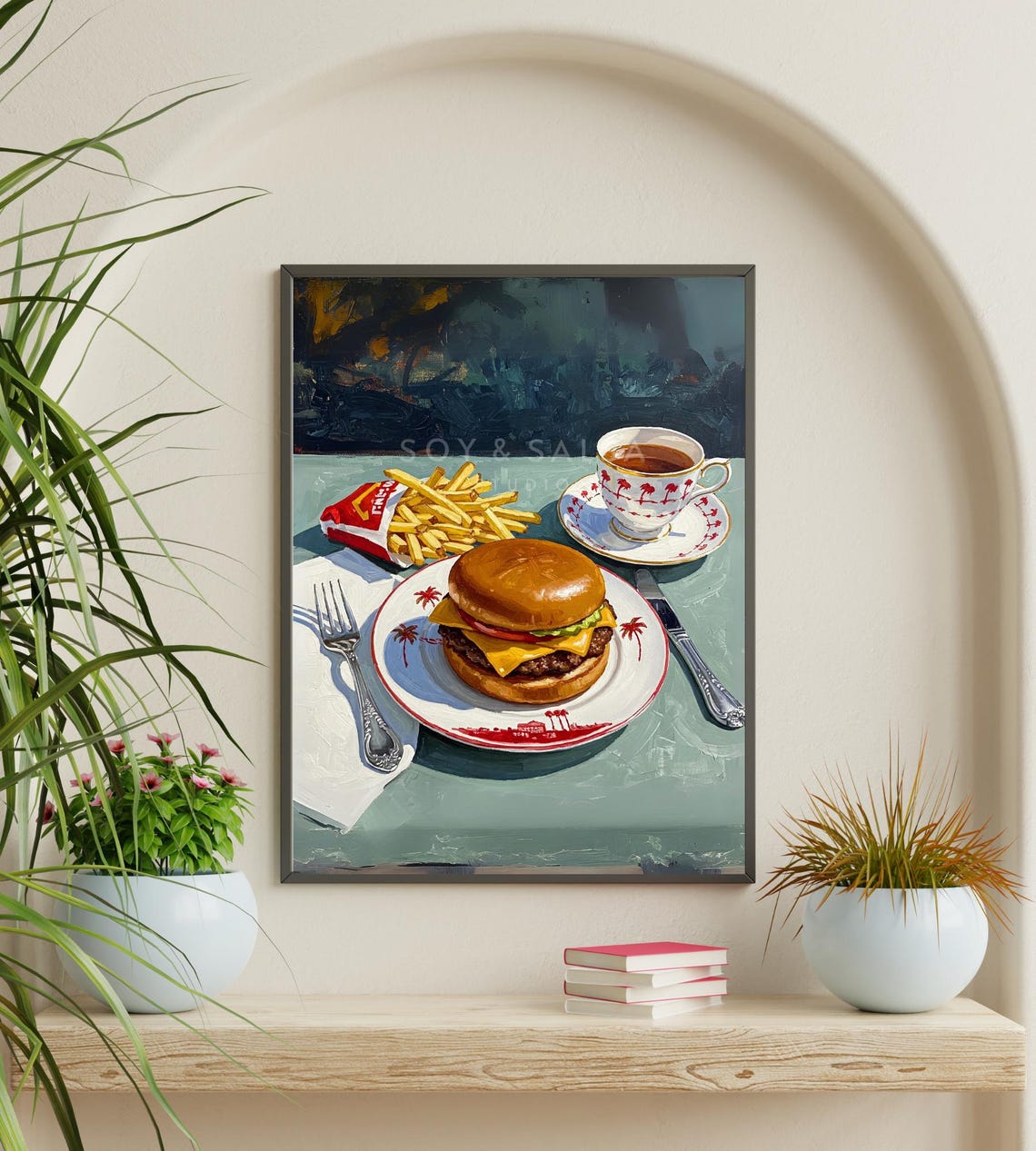 Cheeseburger Fries And Coffee Diner Table California Style Poster