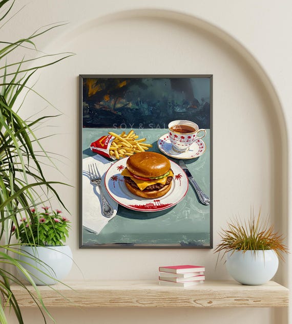 California Burger Fine Dining Wine Print Ca Wall Art Vertical Food Style Modern Fast Fries Neutral Classy Poster
