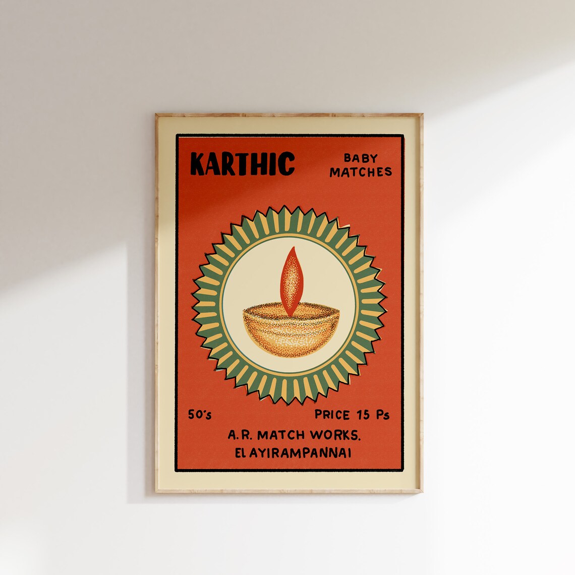 Karthic Baby Matches Lit Oil Lamp Retro Indian Label Art Poster