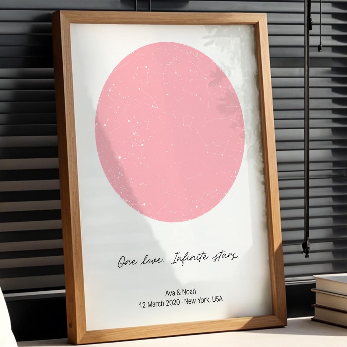 Personalized Pink Star Map Night Sky Couples Love Gift Poster