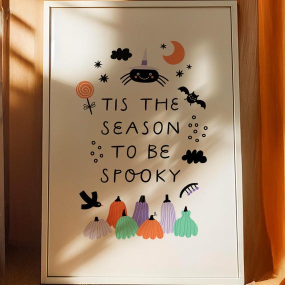 Halloween Wall Art Print Cute Spooky Season Poster Fall Witchy Decor For Kids Room Nursery Trick Or Treat Gift