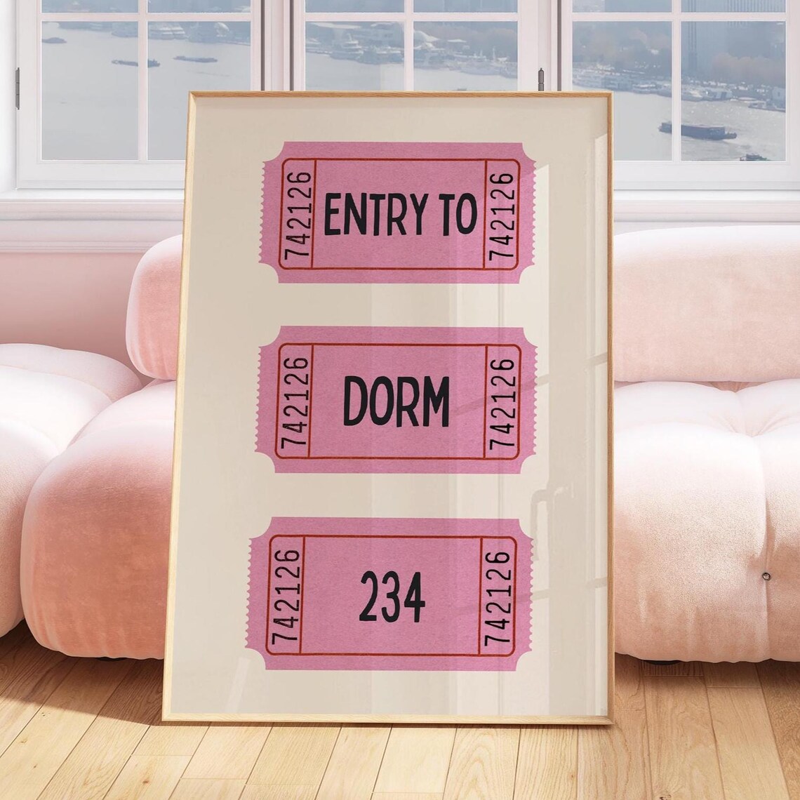 Entry To Dorm 234 Pink Ticket Stub Funny Retro College Decor Poster