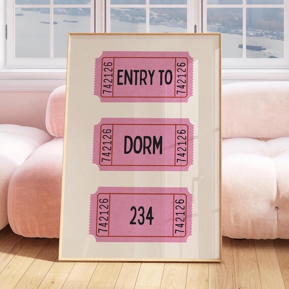 Entry To Dorm 234 Pink Ticket Stub Funny Retro College Decor Poster