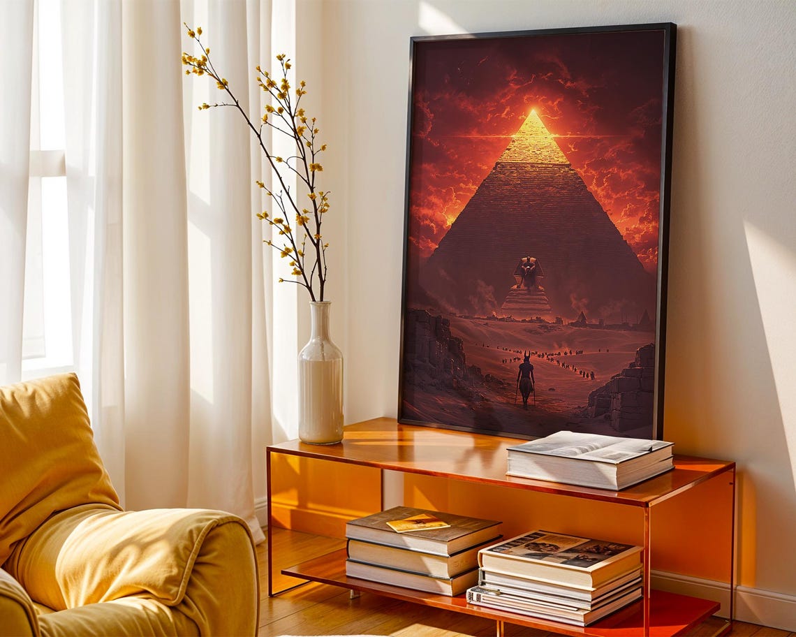 Ancient Pyramid Art Print Egyptian Sunset Glow Mythology Wall Decor - Image 3