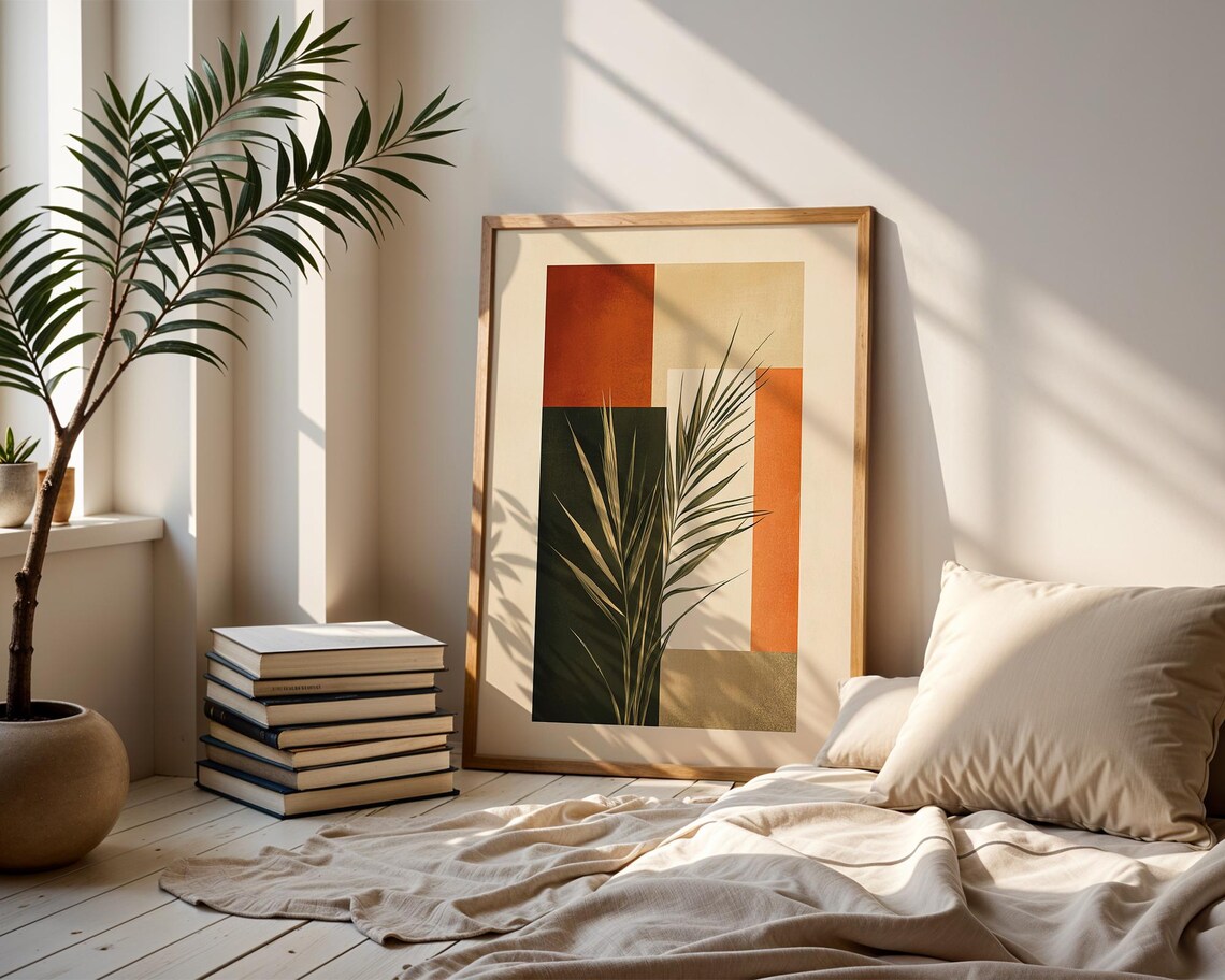 Minimalist Palm Leaf Art Print Geometric Nature Wall Modern Botanical Poster Earthy Boho Home Office Decor - Image 2