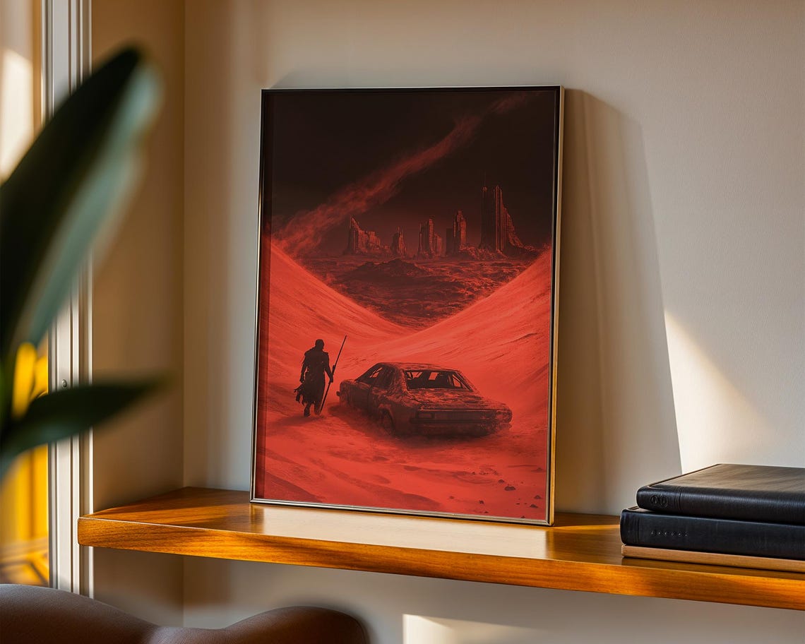 Red Desert Warrior Ruins Apocalyptic Dystopian Fantasy Art Poster - Image 5