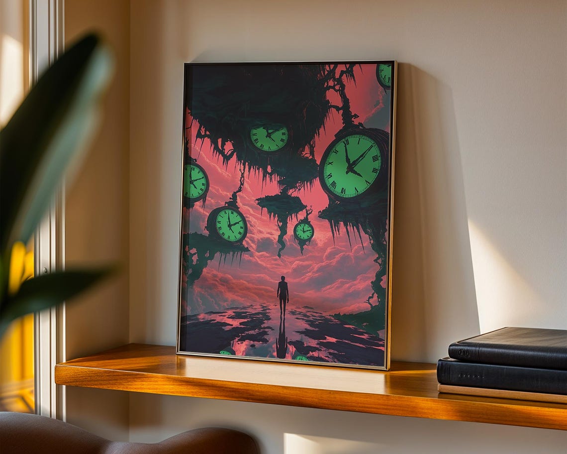 Surreal Melting Clocks Floating Islands Dreamlike Time Art Poster - Image 2