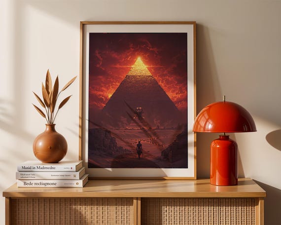 Ancient Pyramid Art Print Egyptian Sunset Glow Mythology Wall Decor