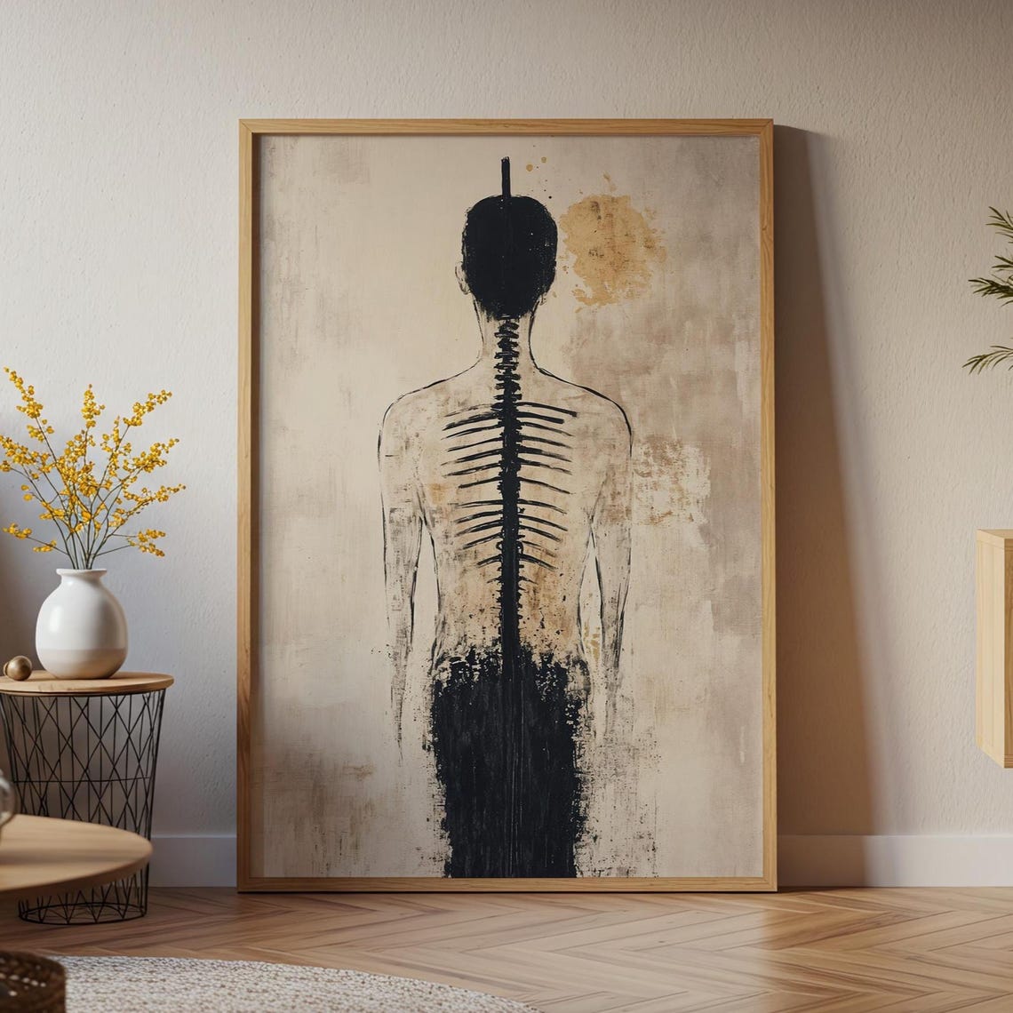 Human Spine Ink Sketch Anatomical Ghost Torso Minimalist Body Poster