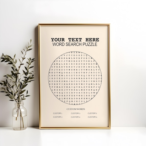 Personalized Custom Word Search Puzzle Round Grid Gift Game Poster