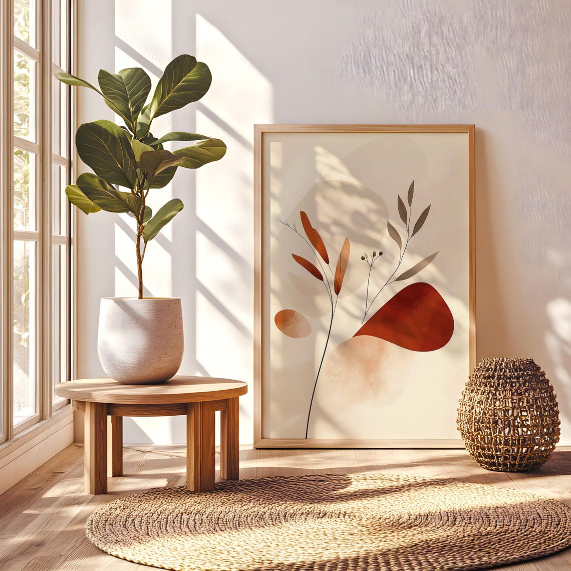 Minimalist Botanical Branch Warm Earthy Nature Abstract Art Print