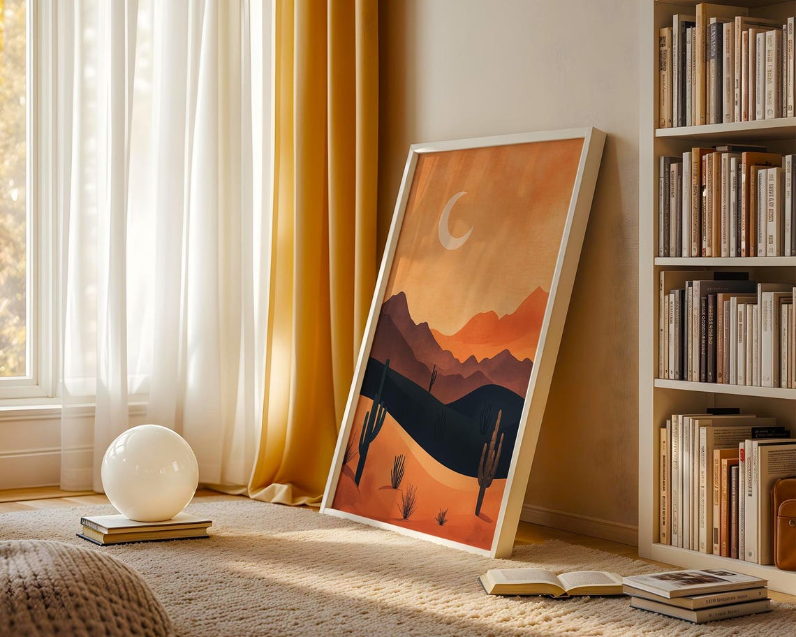 Crescent Moon Desert Cactus Boho Sunset Southwestern Art Poster - Image 5