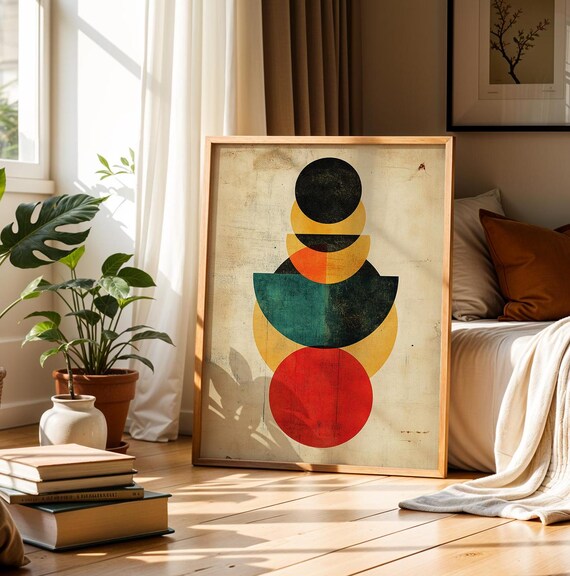 Vintage Geometric Art Print Abstract Minimalist Circles Poster Midcentury Modern Wall Retro Boho Home Decor