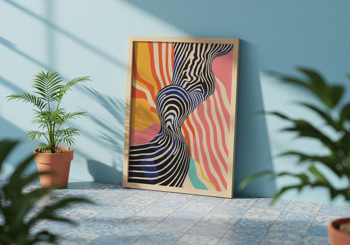 Optical Art Wavy Stripes Sunset Swirl Hypnotic Retro 70s Poster - Image 2