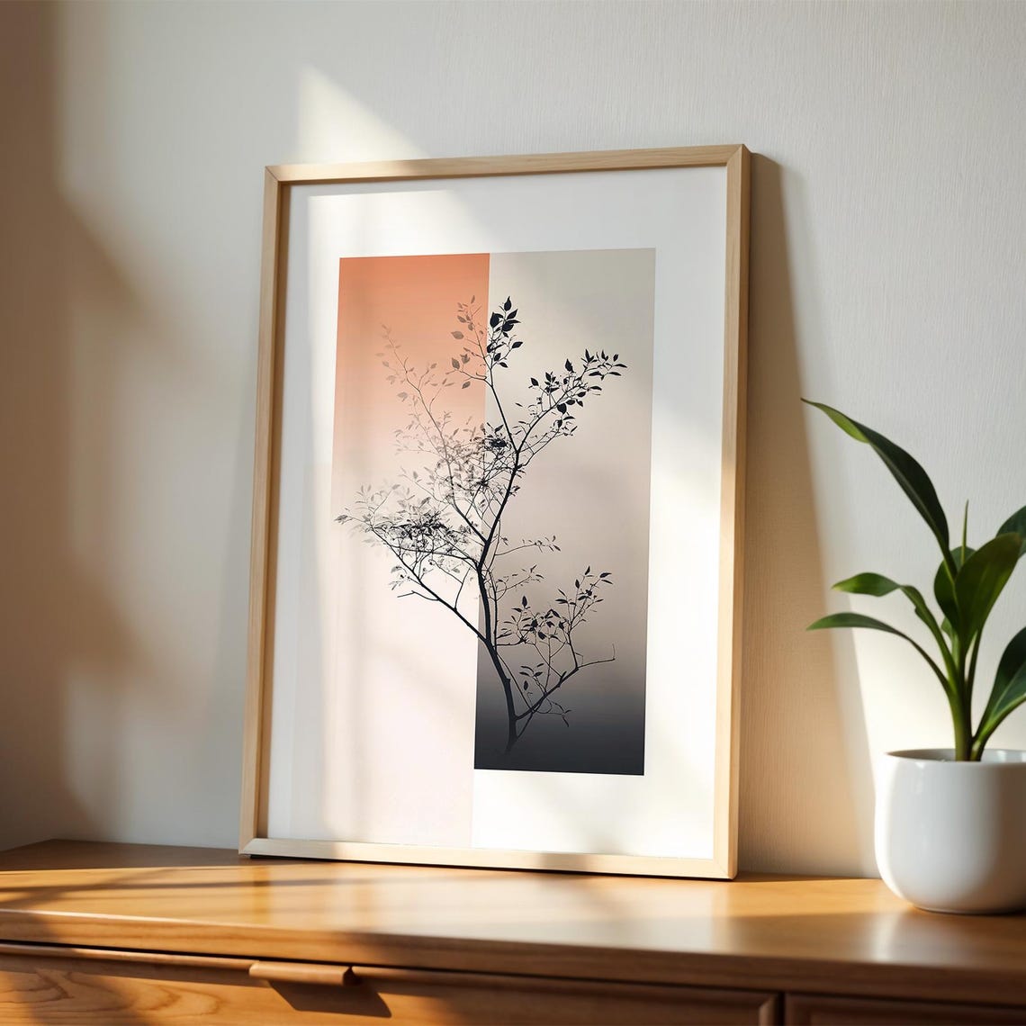 Minimalist Tree Silhouette Peach Gradient Modern Wall Poster