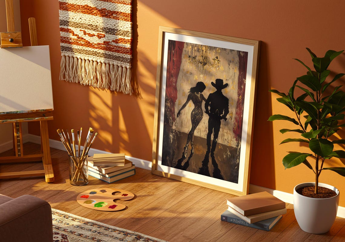 Elegant Cowboy Couple Dancing Silhouette Chandelier Romance Art Poster - Image 4