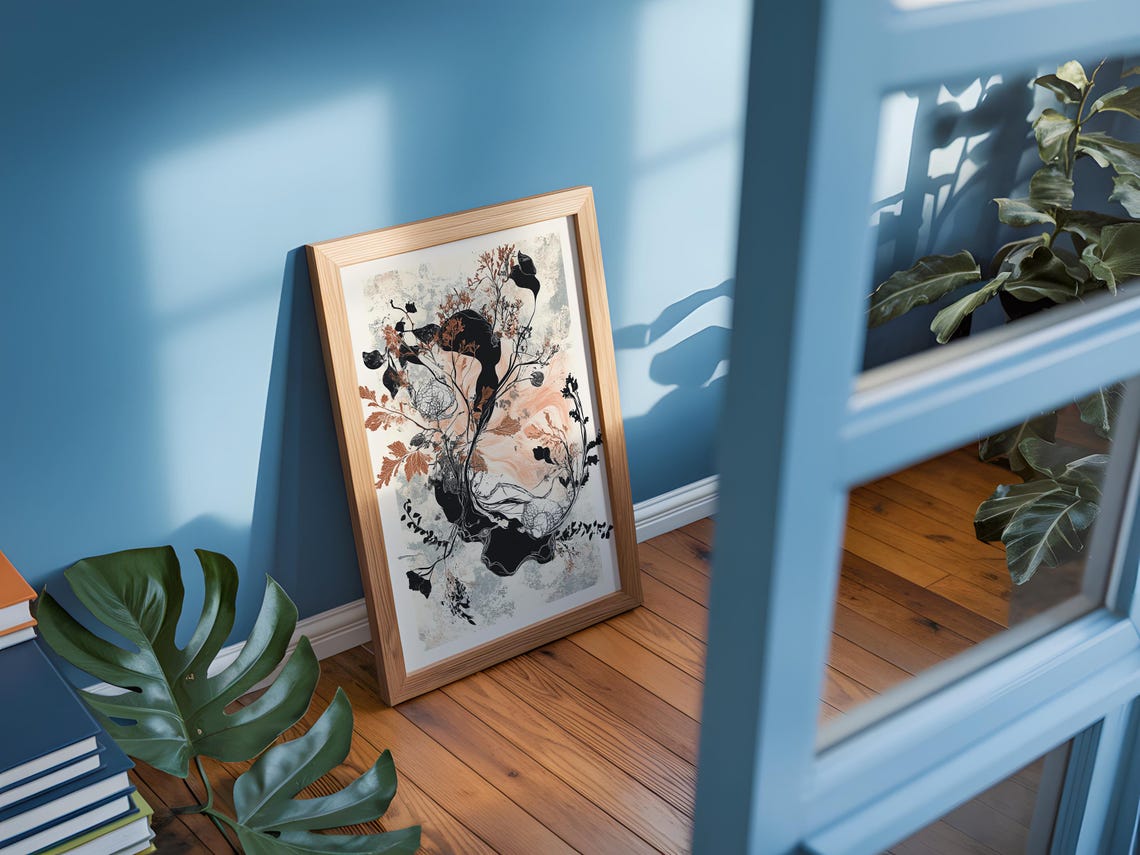 Black Copper Botanical Ink Art Poster Elegant Floral Branch Decor - Image 3