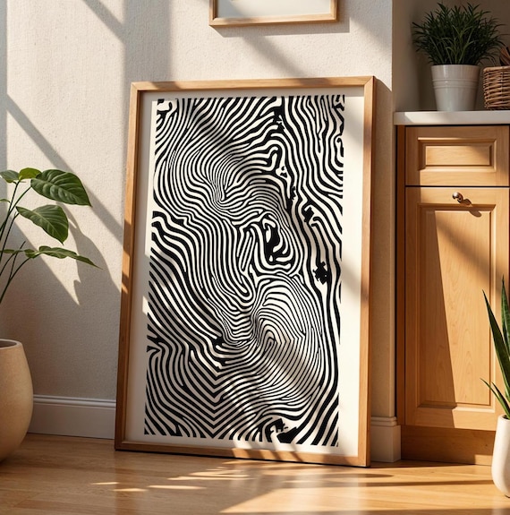 Abstract Line Art Print Black White Geometric Poster Modern Minimalist Wall Op Home Decor Bold Design