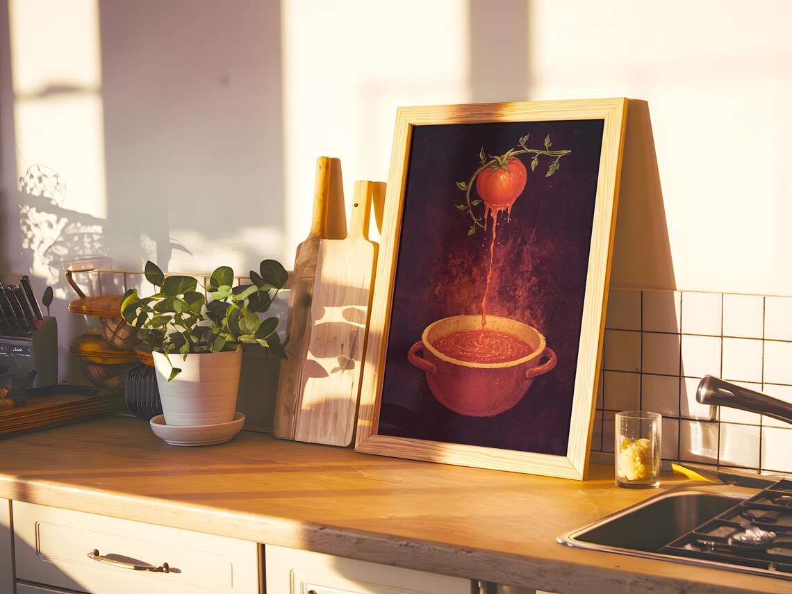 Dripping Tomato Soup Surreal Dark Moody Kitchen Painting Poster - Image 4