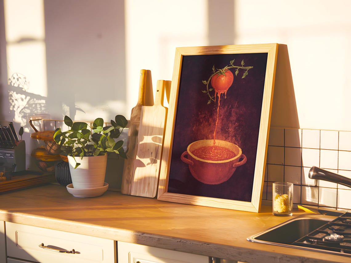 Tomato Soup Art Print Vintage Kitchen Decor Rustic Food Illustration - Image 4