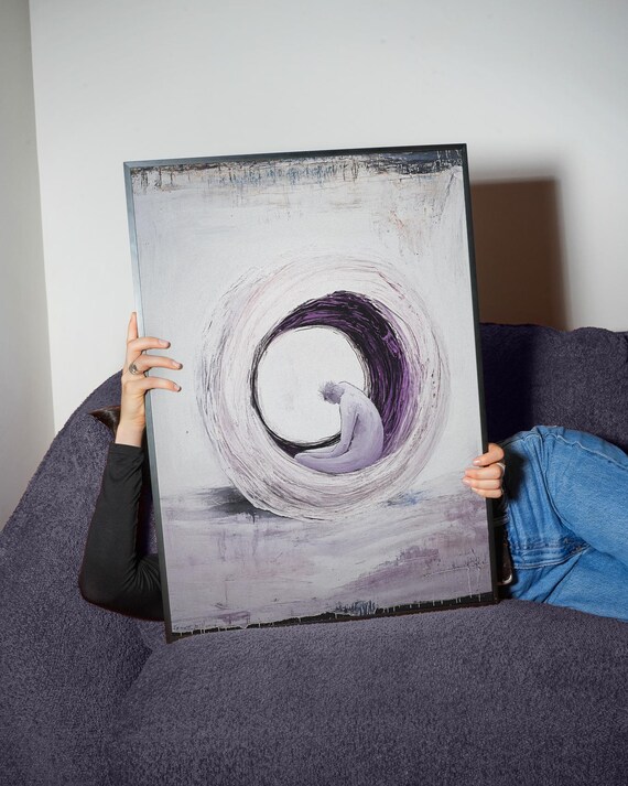 Solitary Meditating Figure Abstract Purple Circle Minimalist Poster