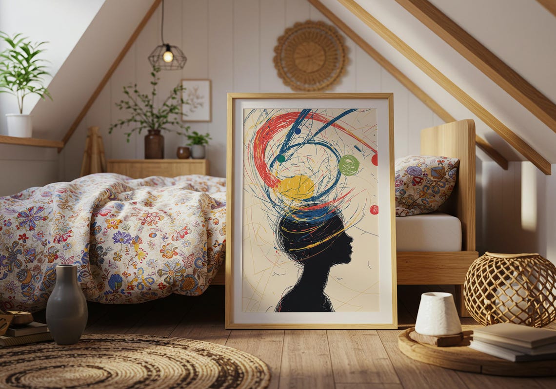 Colorful Scribble Mind Explosion Silhouette Head Abstract Art Poster - Image 5