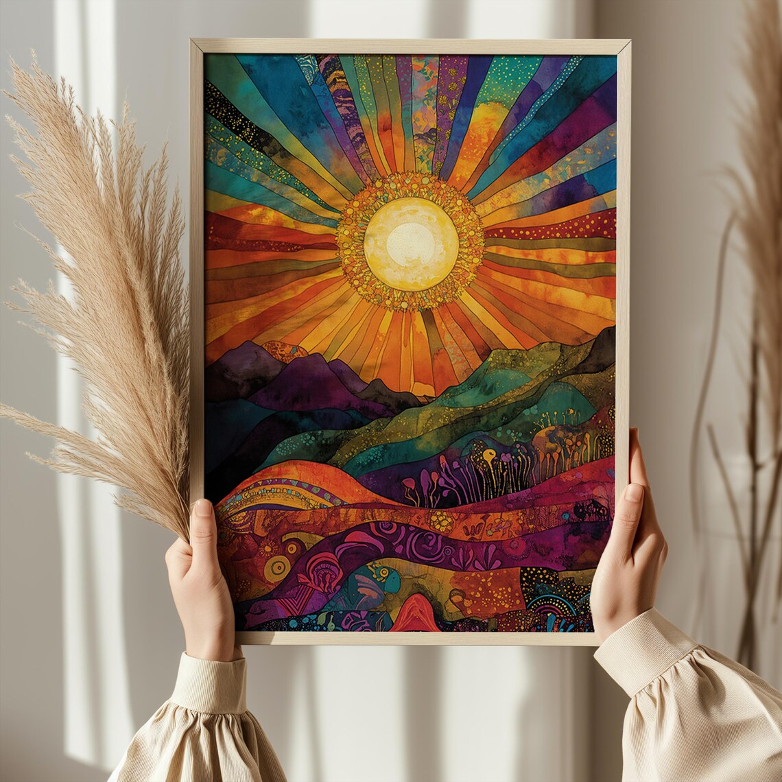 Boho Sun Art Print, Colorful Sunset Mountains - Image 5