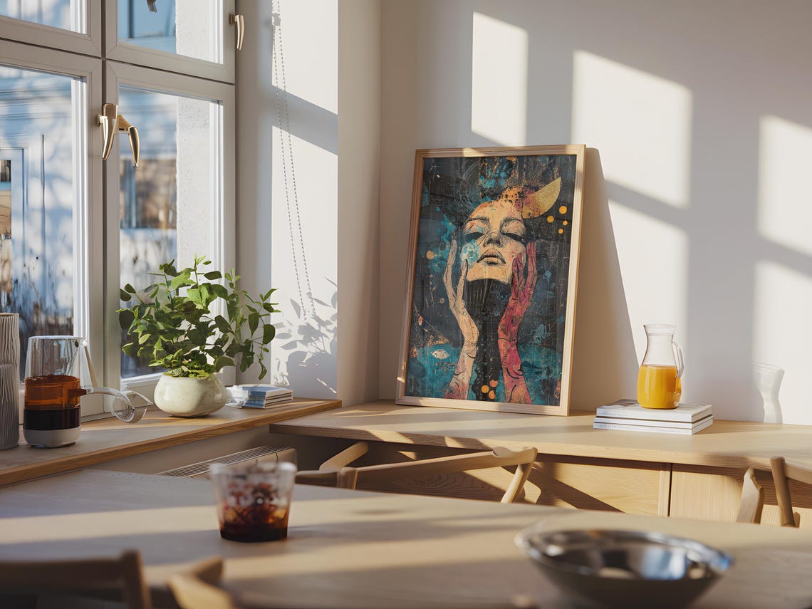 Surreal Woman Portrait Moody Expressionist Mixed Media Wall Art - Image 3