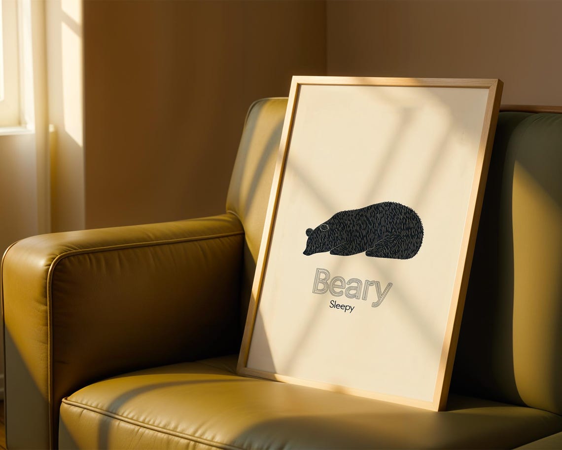 Beary Sleepy Cute Sleeping Bear Nursery Kids Room Wall Poster - Image 4