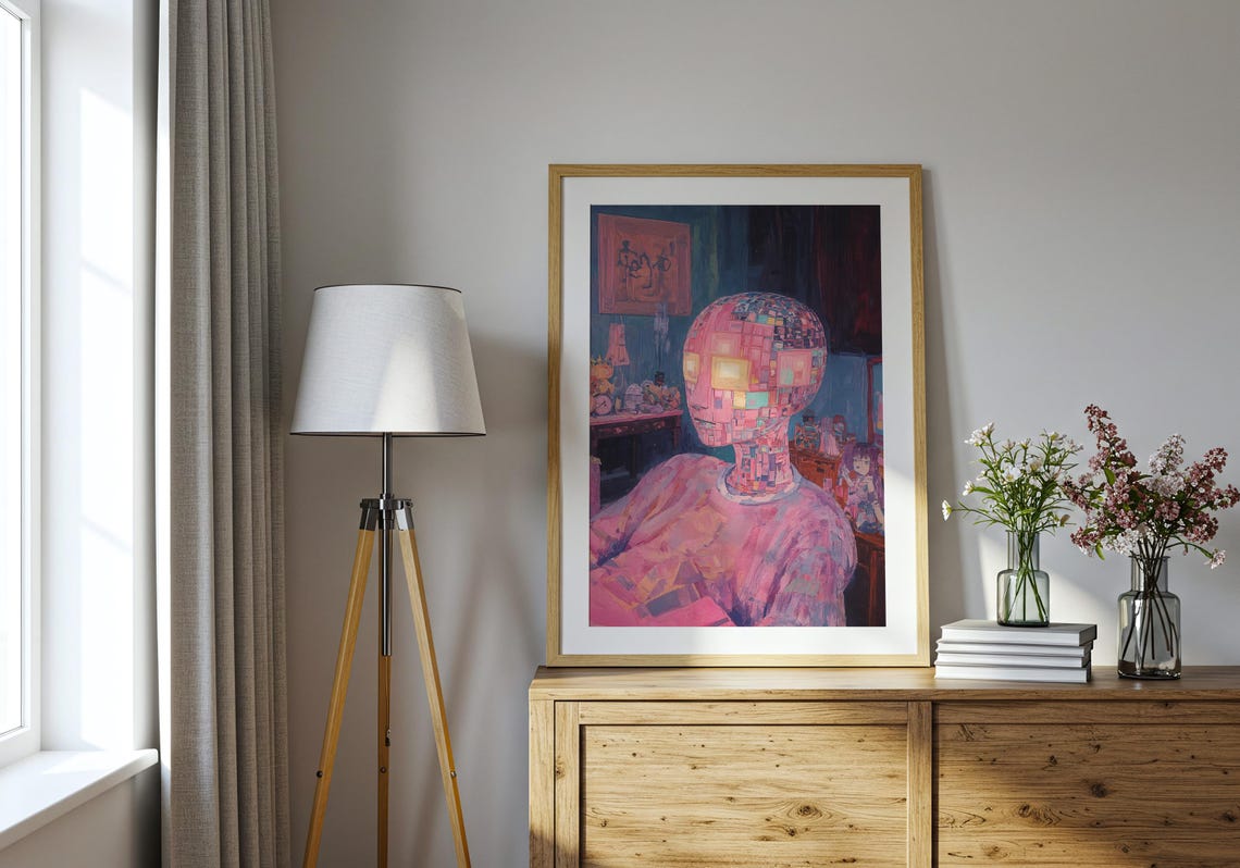 Pixel Mosaic Portrait Glowing Cubes Neon Cyber Dream Person Poster - Image 3