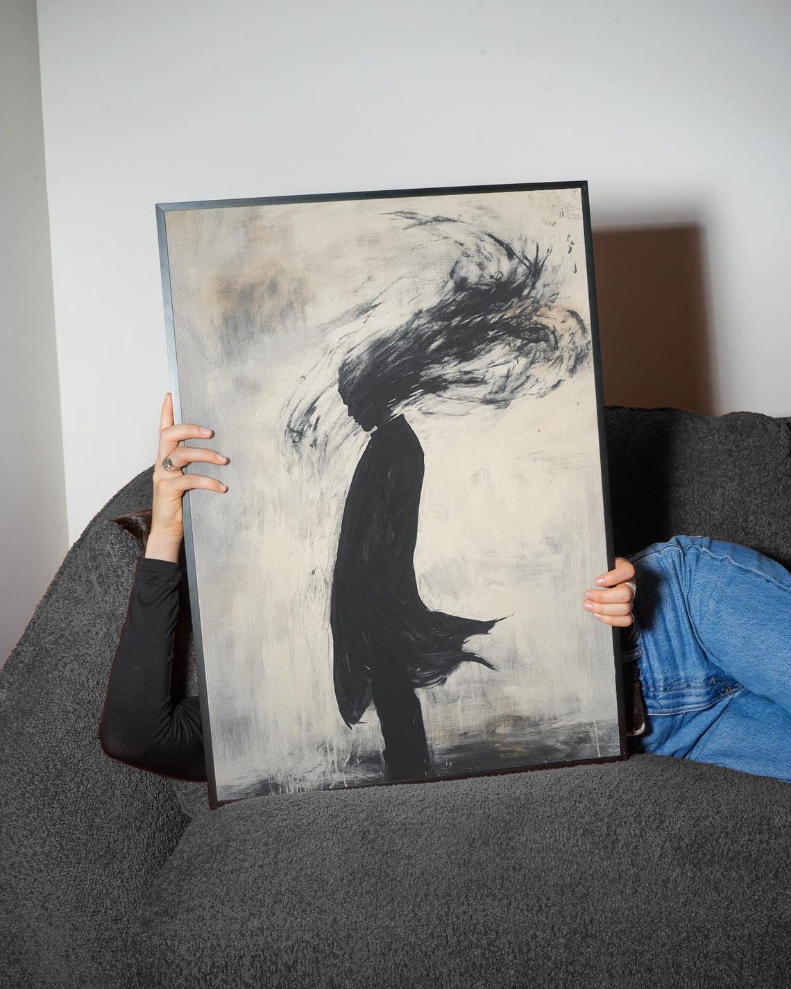 Black Ink Silhouette Dissolving Smoke Monochrome Profile Poster