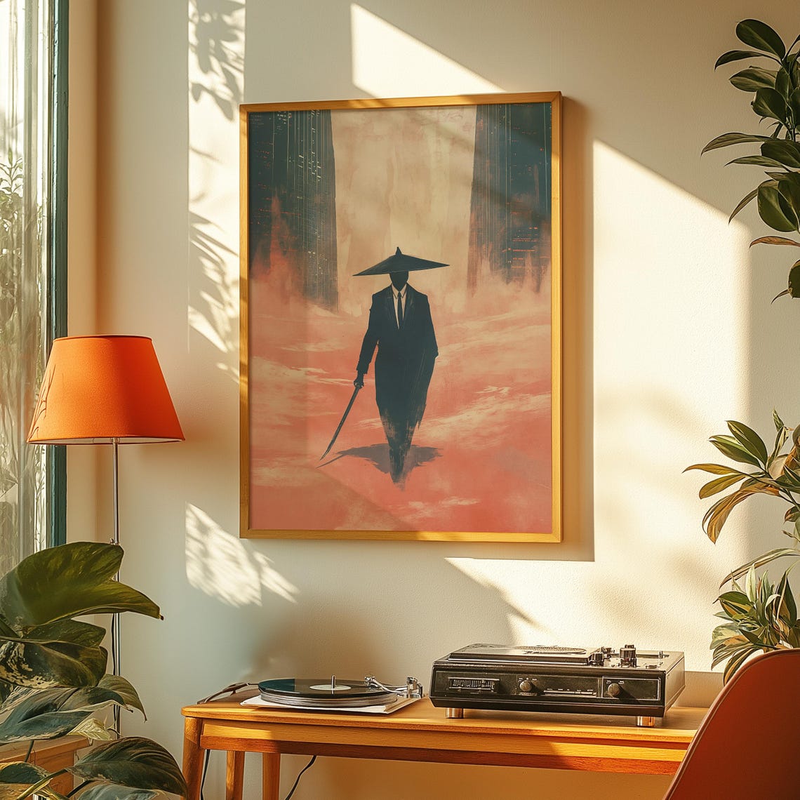 Samurai Warrior Modern Suit Sword Urban Haze Atmospheric Art Poster - Image 3