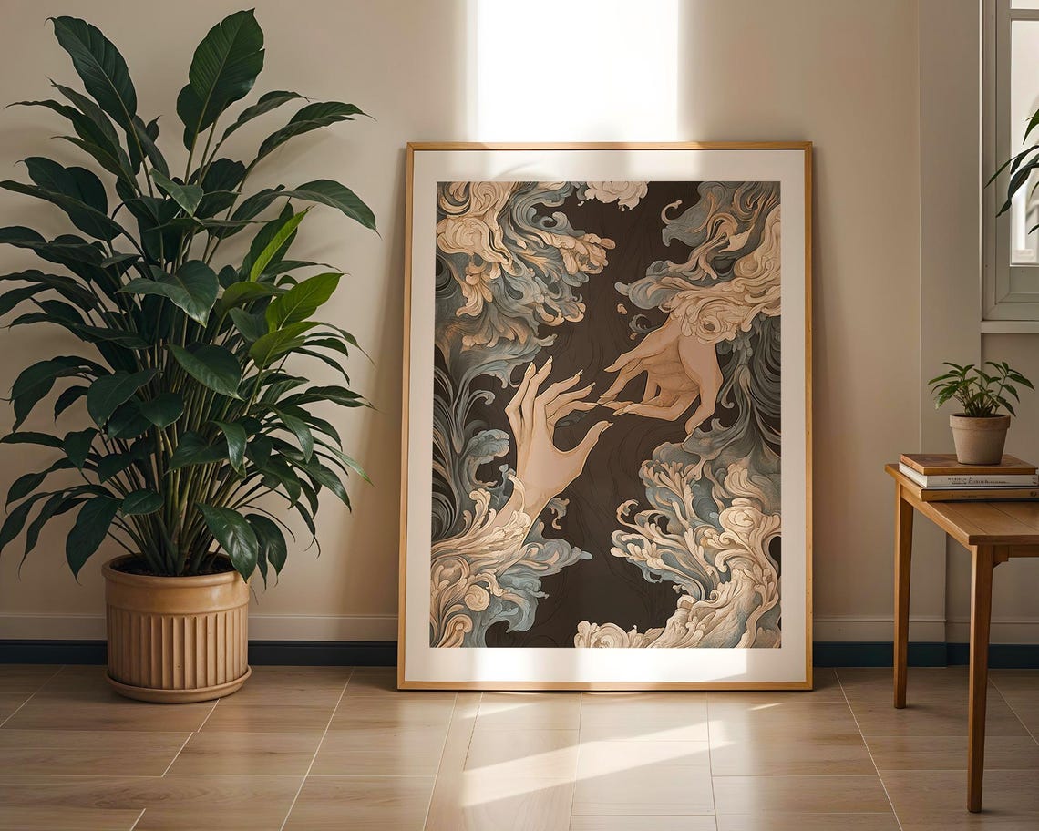 Surreal Reaching Hands Dreamlike Fantasy Mystical Flowing Art Poster